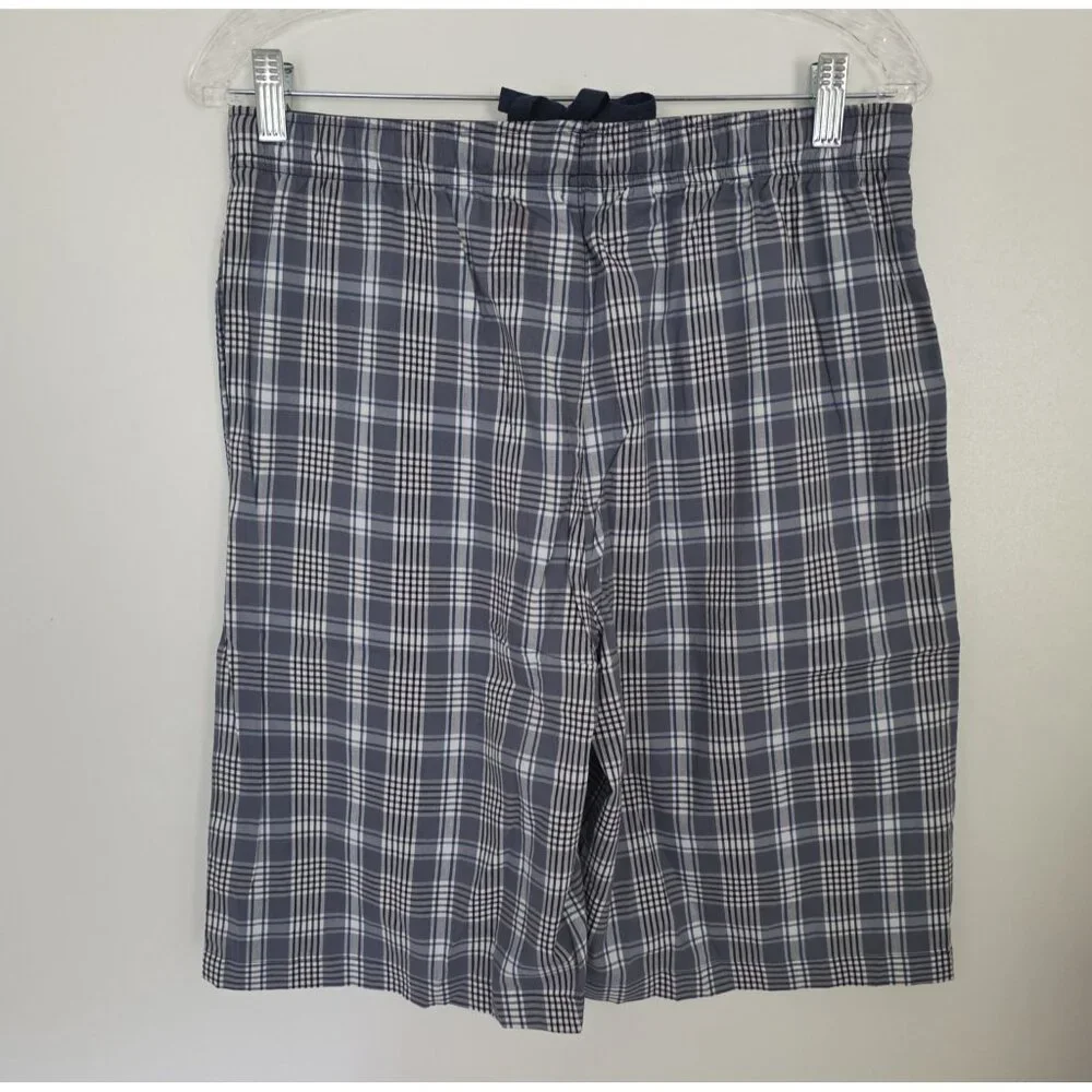 Hanes Woven Sleep Shorts Blue Plaid‎ Stretch Drawstring Mens Medium NEW NWOT